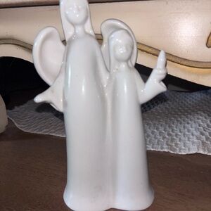 Glossy White Ceramic Angel Pair Figurine